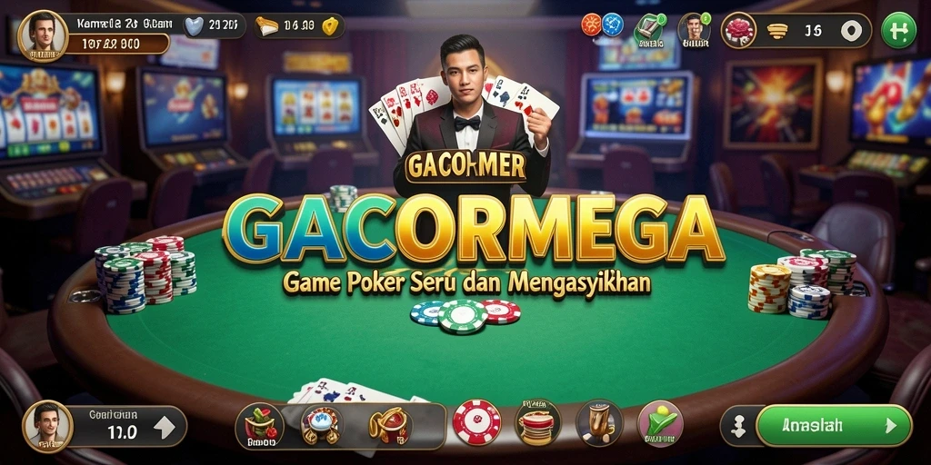 Tampilan gameplay seru GACORMEGA dengan banyak pemain poker.