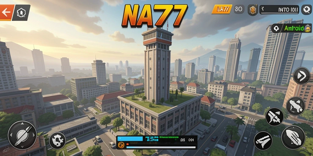 Screenshot gameplay NA777 menampilkan aksi menara pertahanan yang intens.